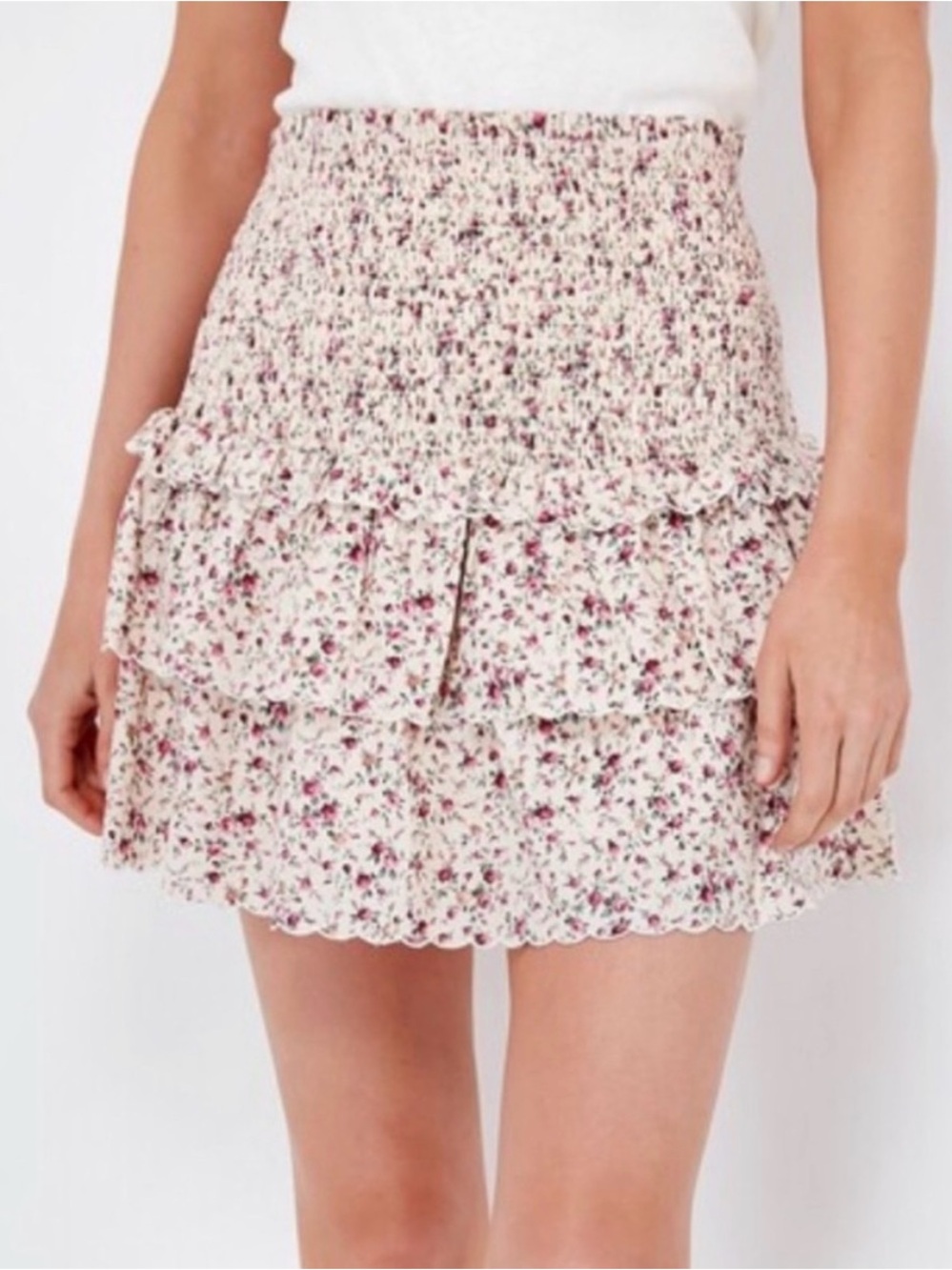 Tuckernuck Hyacinth House Smocked Ditsy Floral Skirt Cream & Pink